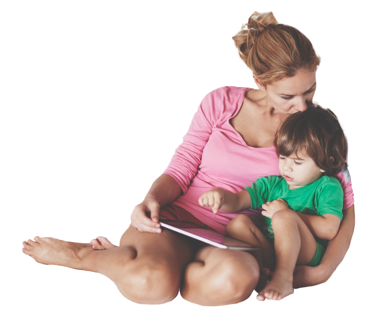 mother and son using tablet